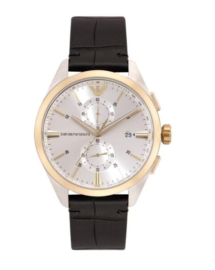 Emporio Armani Claudio Chronograph Silver Dial Black Leather Strap Watch For Men - AR11498 - Image 4
